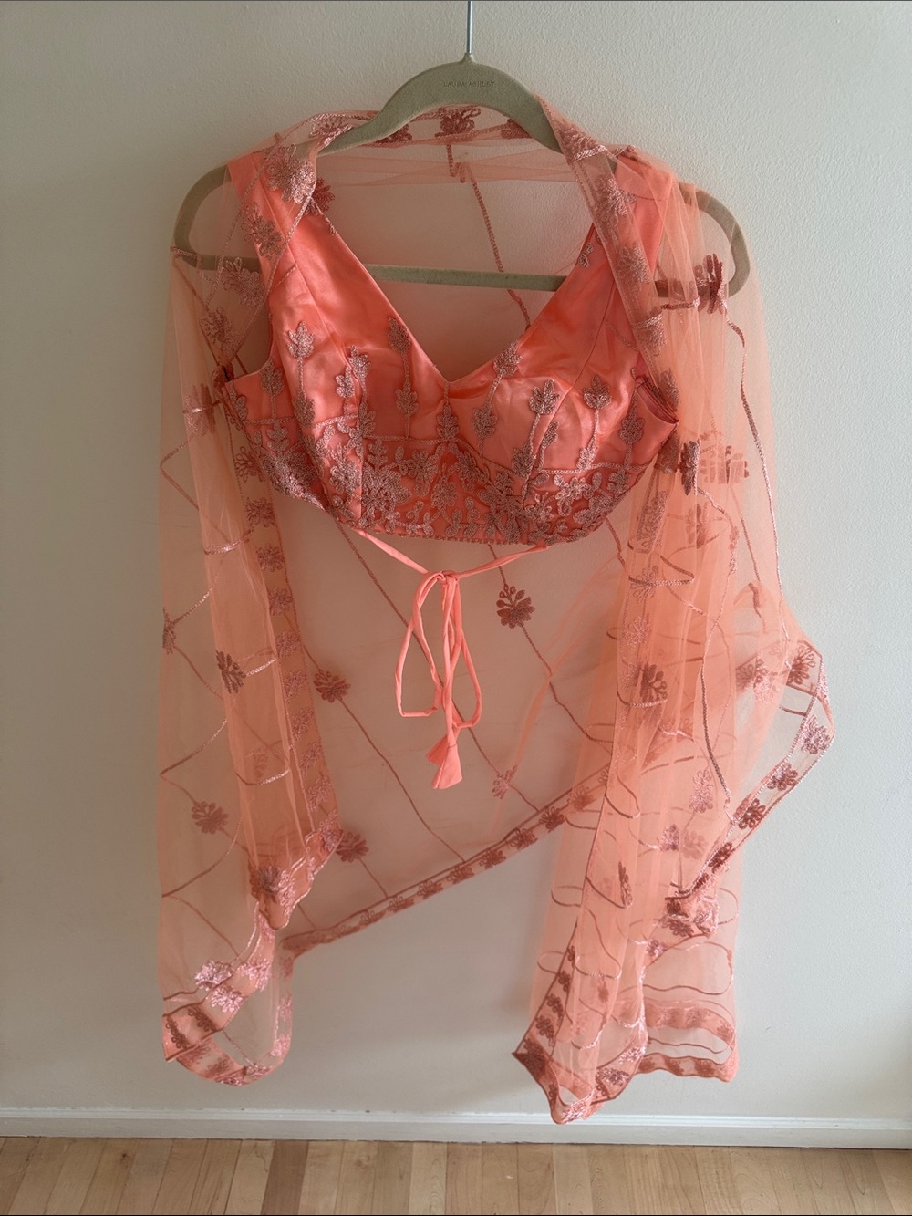 Peach Embroidered Maxi Dress with Sheer Dupatta - Picture 3 of 5